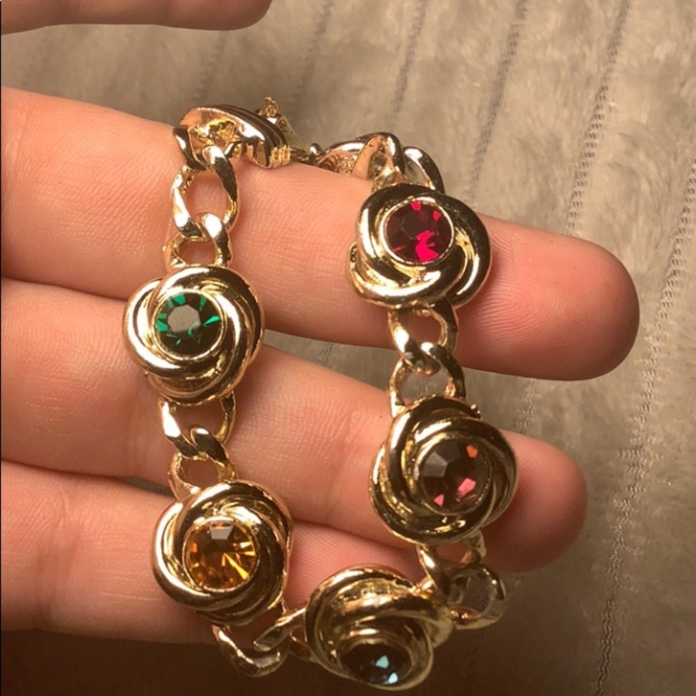 Unisex gold bracelet with carved colored diamonds - Picture 6 of 7